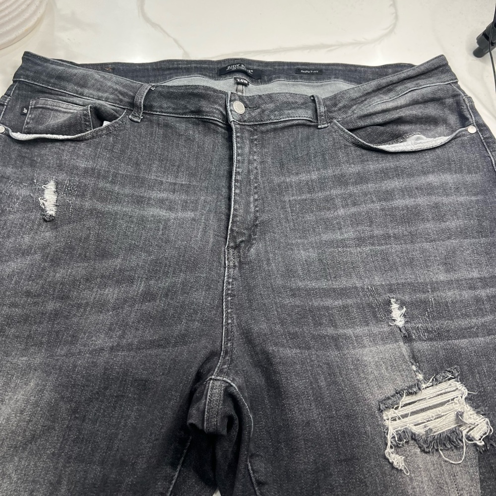 Judy Blue Jeans Skinny Fit Womens Sz 24W Plus Black Denim Stretch Raw Hem